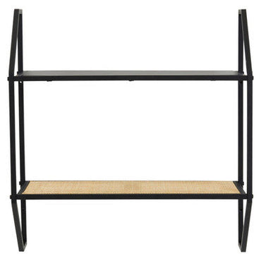 Depok Natural Rattan and Black Finish Metal 2 Tier Wall Shelf