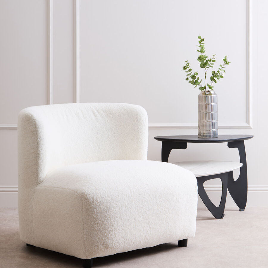 Montreal Ivory Boucle Effect Lounge Chair with Curved Back