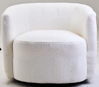 Ivory Boucle Effect Curved Lounge Chair with Swivel Base | Montreal