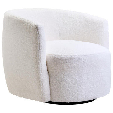 Ivory Boucle Effect Curved Lounge Chair with Swivel Base | Montreal