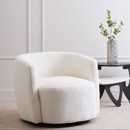 Ivory Boucle Effect Curved Lounge Chair with Swivel Base | Montreal