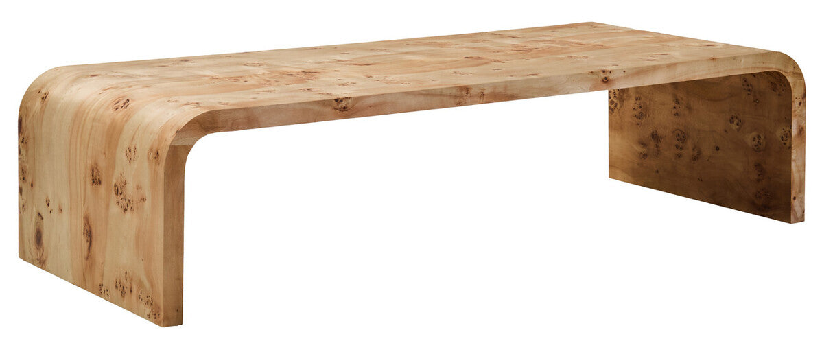Natural Burl Wood Curved Coffee Table with Smooth Curved Edges | Mota