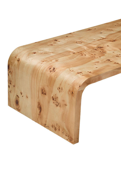 Natural Burl Wood Curved Coffee Table with Smooth Curved Edges | Mota