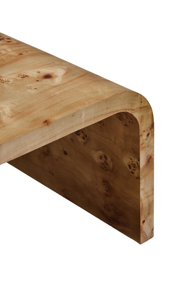 Natural Burl Wood Curved Coffee Table with Smooth Curved Edges | Mota