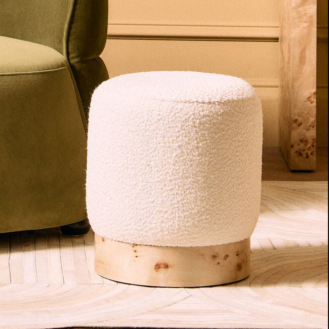 Mota Cream Boucle Round Stool with Minimalist Profile