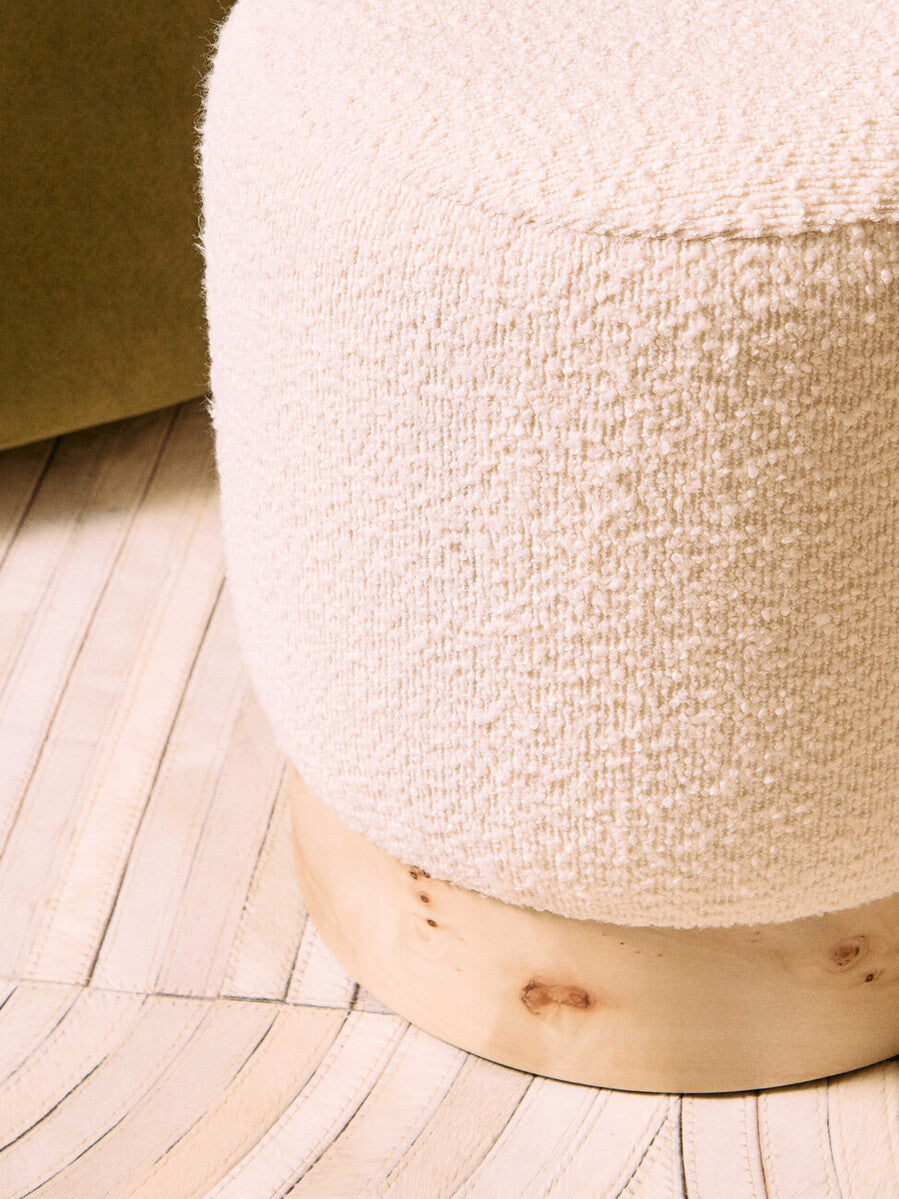 Mota Cream Boucle Round Stool with Minimalist Profile
