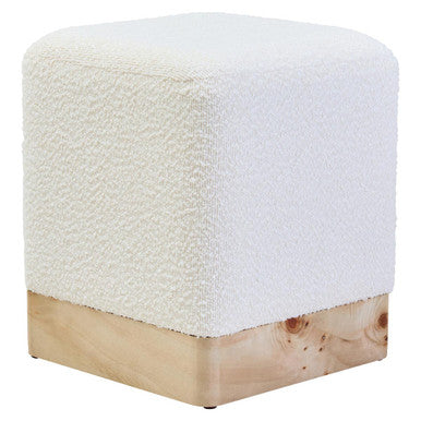 Mota Cream Boucle Square Stool with Minimalist Profile