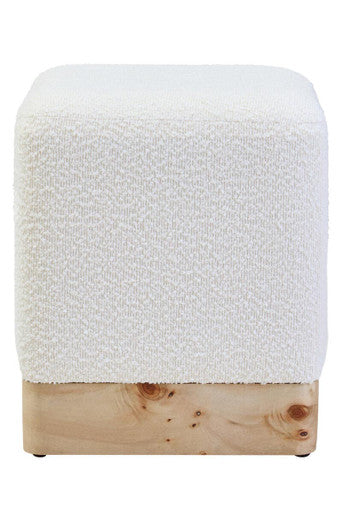 Mota Cream Boucle Square Stool with Minimalist Profile