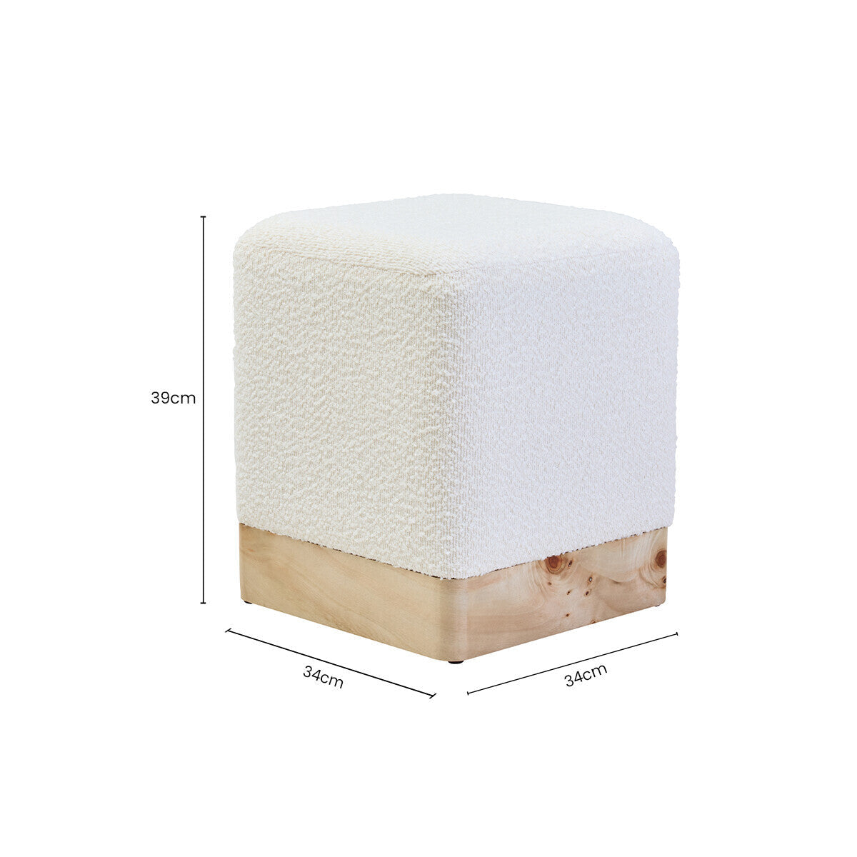 Mota Cream Boucle Square Stool with Minimalist Profile