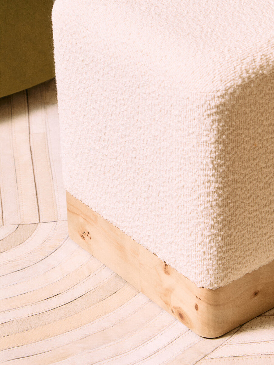 Mota Cream Boucle Square Stool with Minimalist Profile