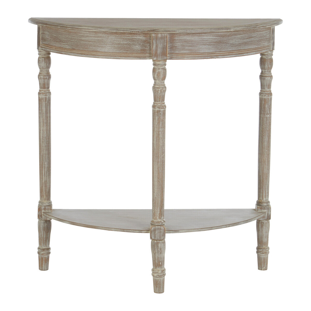 Heritage Natural Wash Wooden Half Moon Console Table with Lower Shelf