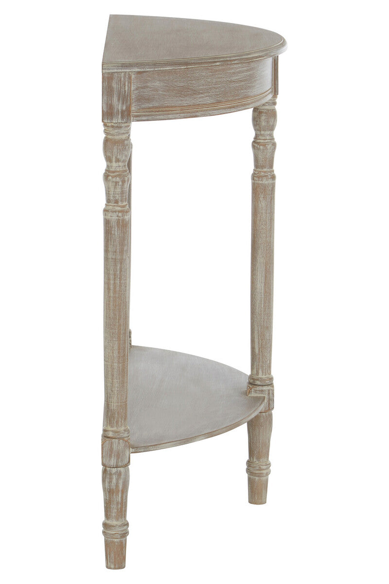Heritage Natural Wash Wooden Half Moon Console Table with Lower Shelf