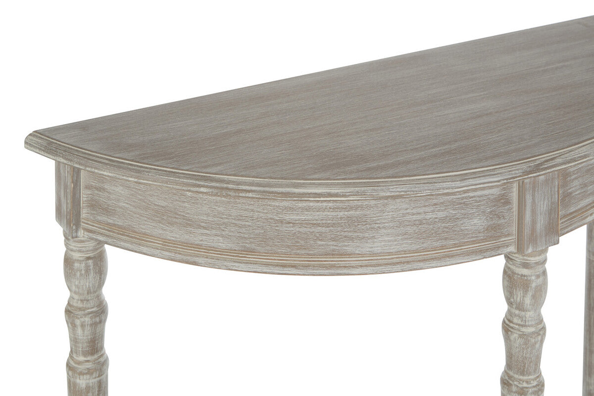 Heritage Natural Wash Wooden Half Moon Console Table with Lower Shelf