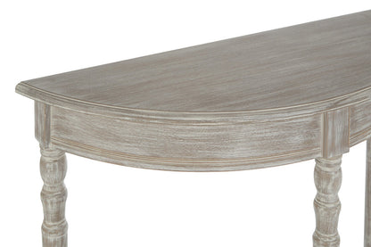 Heritage Natural Wash Wooden Half Moon Console Table with Lower Shelf