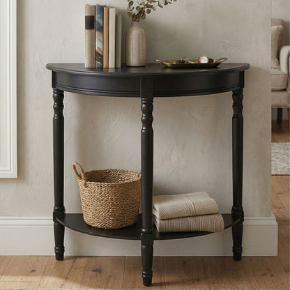 Heritage Black Wooden Half Moon Console Table
