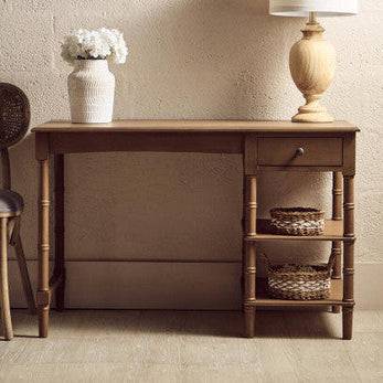 Heritage Natural Wooden 1 Drawer Desk with Shelves