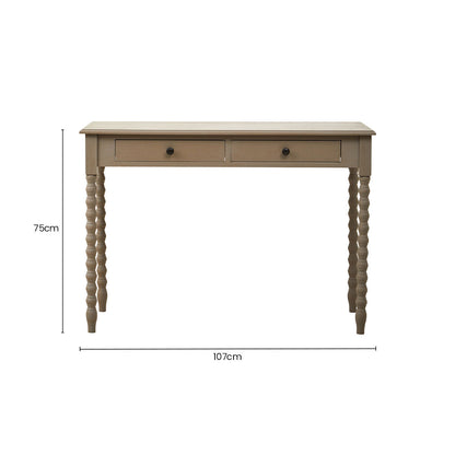 Heritage Natural Wash Wooden 2 Drawer Desk with Spindle Legs