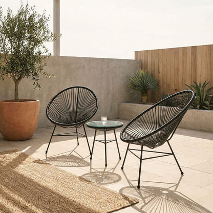 Black Rattan 3 Piece Patio Set | Miami