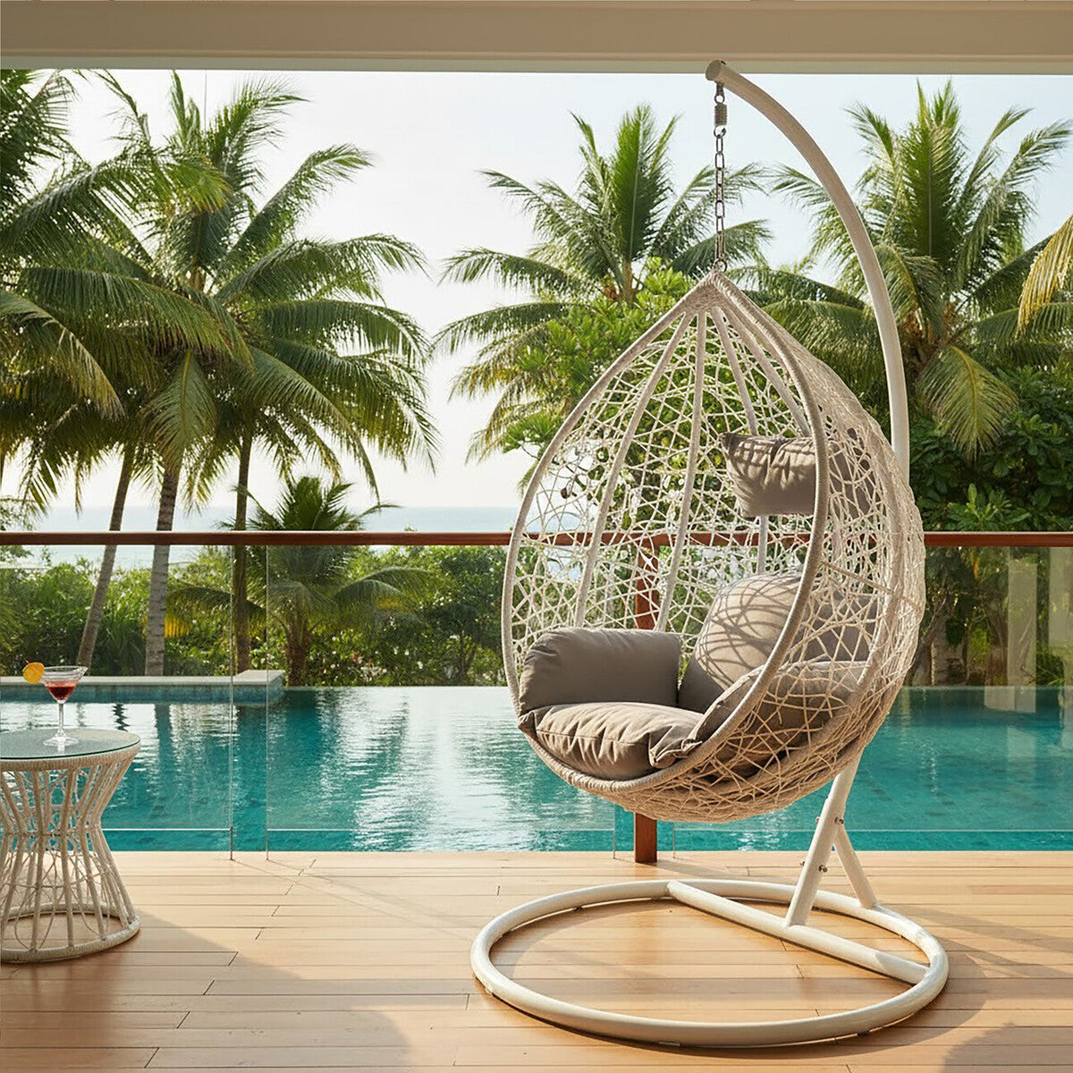 Goa White Rattan Effect Hanging Chair