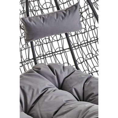Goa Black Rattan Effect Double Hanging Chair With Grey Cushions