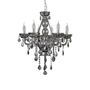 6 Bulb Smoked Crystal Glass Chandelier | Morano