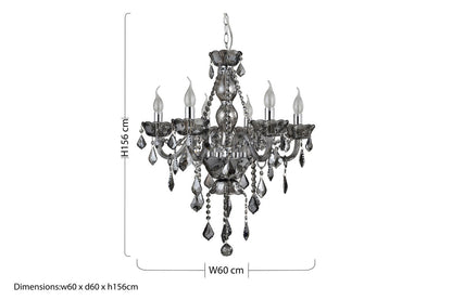 6 Bulb Smoked Crystal Glass Chandelier | Morano