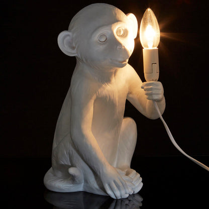 Boho White Finish Monkey Lamp