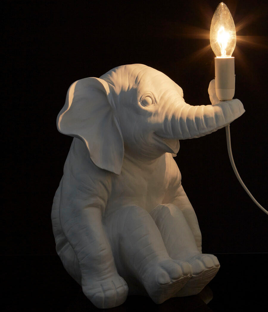 Boho White Elephant Table Lamp