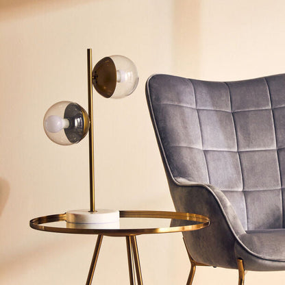 Two Light Gold Finish Table Lamp with White Marble Base | Revive