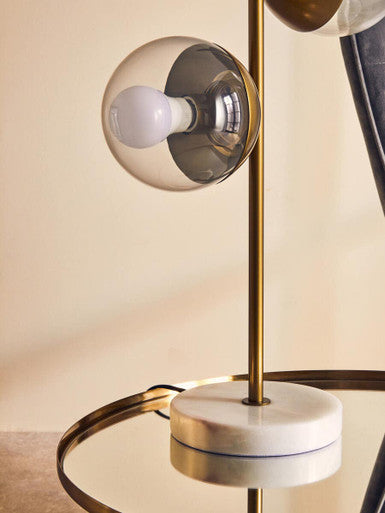 Two Light Gold Finish Table Lamp with White Marble Base | Revive