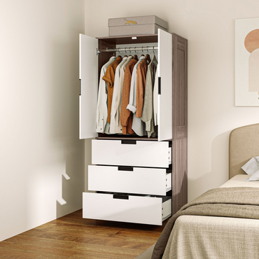 Aurora 2 Door Wardrobe Brown Wardrobe with 3 Drawer and Hanging Rod Brown