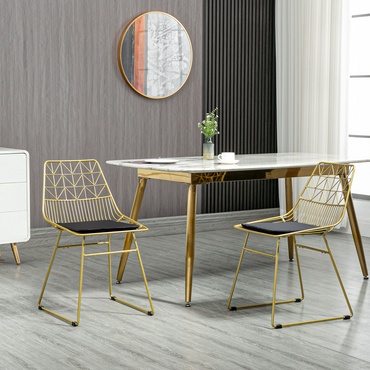 Aurora Dining Chairs Set of 2, Metal Wire Kitchen Chairs with Back, Gold Tone