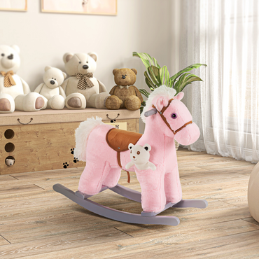 Kids Plush Ride-On Rocking Horse with Plush Toy Sound Handle Grip HOMCOM
