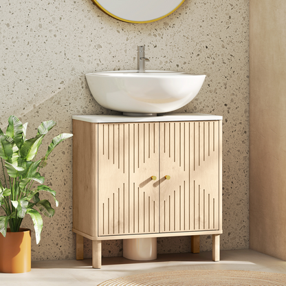 HOMCOM Under Sink Bathroom Cabinet for Basin without or with Pedestal, Oak