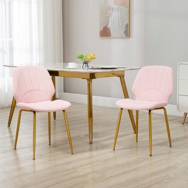 Aurora Modern Dining Chairs Set of 2 with Padded Seat and Steel Legs, Pink