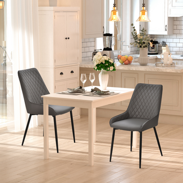 Aurora Set Of 2 Quilted PU Leather Dining Chairs w/ Metal Frame 4 Legs Grey