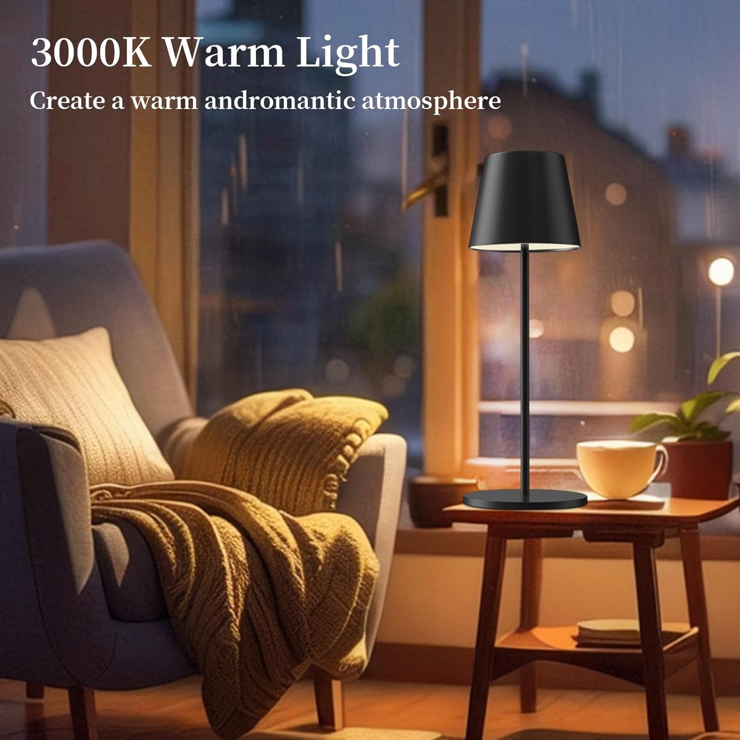 Rechargeable Table Lamp 2 Pack Dimmable 3000K Cordless Black Trayvespace