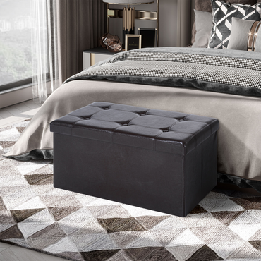 Folding Faux Leather Storage Cube Ottoman Bench Seat Brown