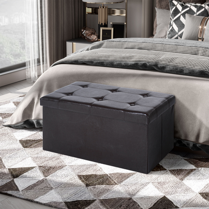 Folding Faux Leather Storage Cube Ottoman Bench Seat Brown