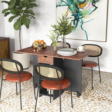 Expandable Dining Table with Storage - Rustic Brown - Seats 4 Conveniently