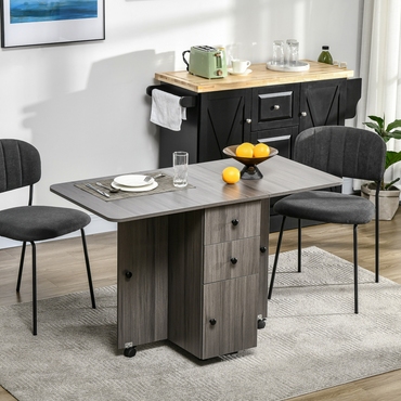 HOMCOM Folding Dining Table, Drop Leaf Table With Storage Drawers Grey