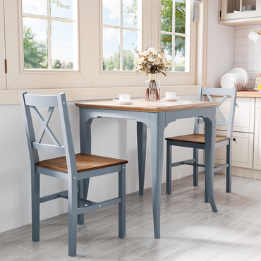 Dining Chairs Set of 2, Pine Wood Frame, Cross Back for Kitchen Grey
