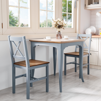 Dining Chairs Set of 2, Pine Wood Frame, Cross Back for Kitchen Grey