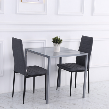 Modern Square Dining Table with Tempered Glass Top & Metal Legs
