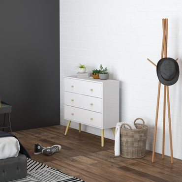 Chest of Drawers 3-Drawer Dresser Storage Organiser with Wood Legs, White