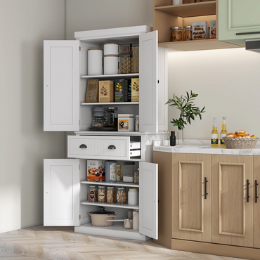 Freestanding Kitchen Storage Cabinet Drawers Cupboards Shelves White