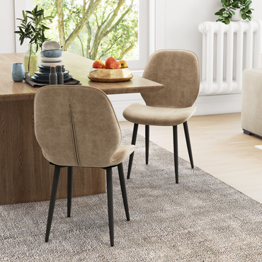 Aurora Dining Chairs Set of 2, Upholstered Kitchen Chairs with Metal Legs, Brown
