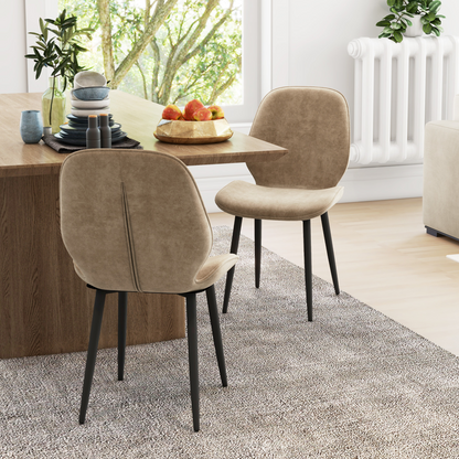 Aurora Dining Chairs Set of 2, Upholstered Kitchen Chairs with Metal Legs, Brown