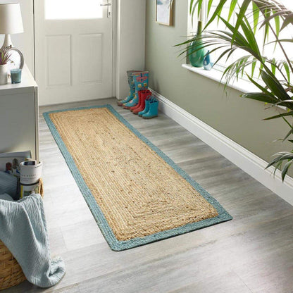 Bordered Duck Egg Blue Jute Rug