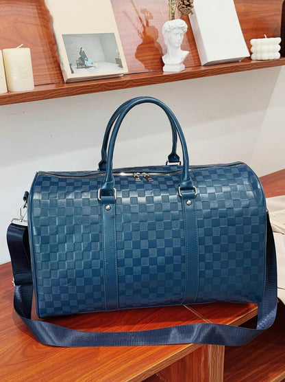 Luxury Black Checkered Duffel Bag with Shoulder Strap
